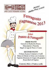 Menù del pranzo di Ferragosto 2013