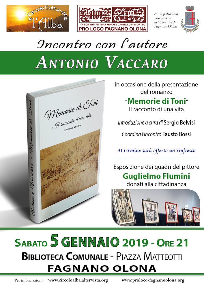 Romanzo "Memorie di Toni" di Antonio Vaccaro il 5/1